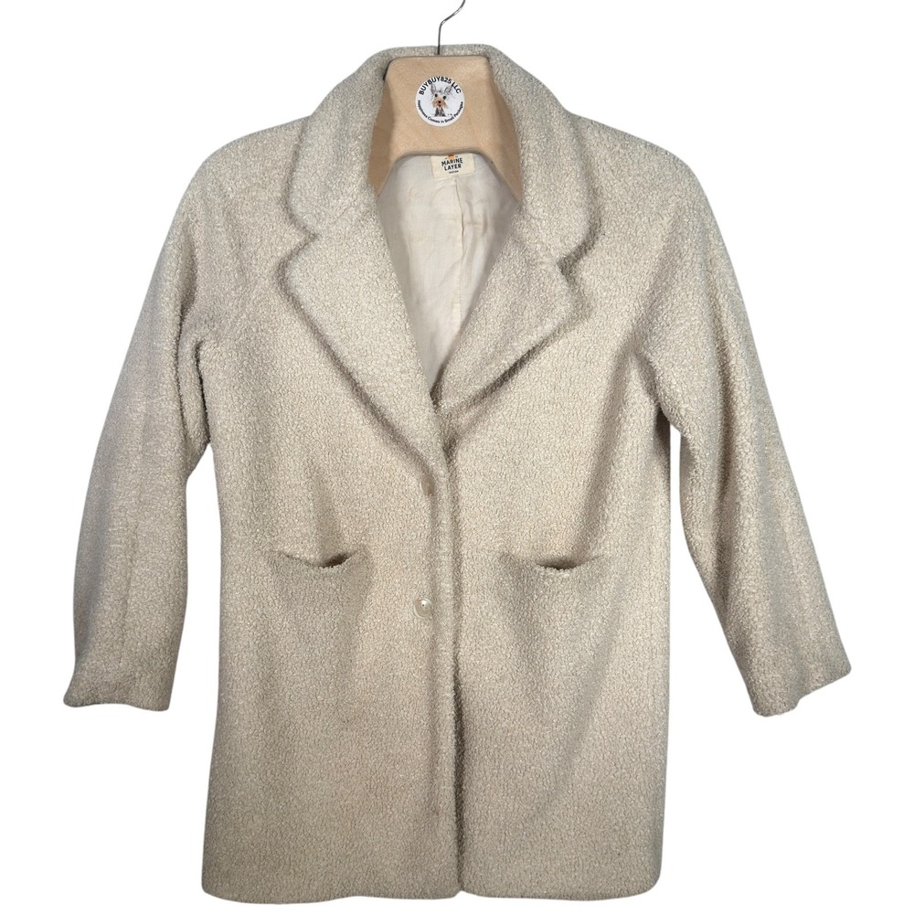Marine Layer Teddy Coat Women's M Ivory Boucle Sherpa Button Front Jacket - Picture 2 of 7
